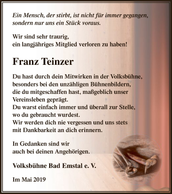 Traueranzeige von Franz Teinzer von HNA