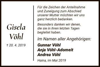 Traueranzeige von Gisela Vöhl von HNA