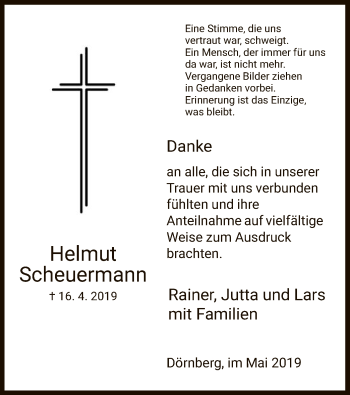 Traueranzeige von Helmut Scheuermann von HNA