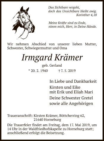 Traueranzeige von Irmgard Krämer von HNA