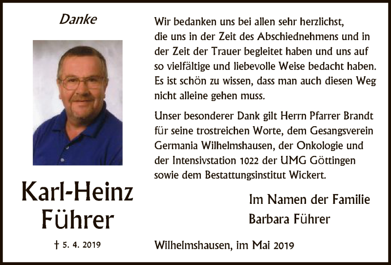  Traueranzeige für Karl-Heinz Führer vom 04.05.2019 aus HNA