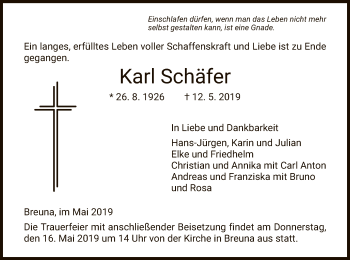 Traueranzeige von Karl Schäfer von HNA