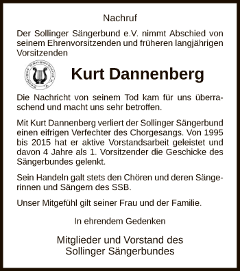 Traueranzeige von Kurt Dannenberg von HNA