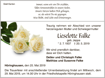 Traueranzeige von Lieselotte Falke von HNA