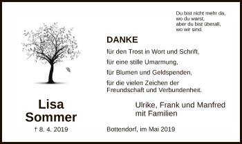 Traueranzeige von Lisa Sommer von HNA