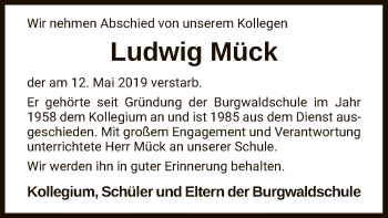 Traueranzeige von Ludwig Mück von HNA