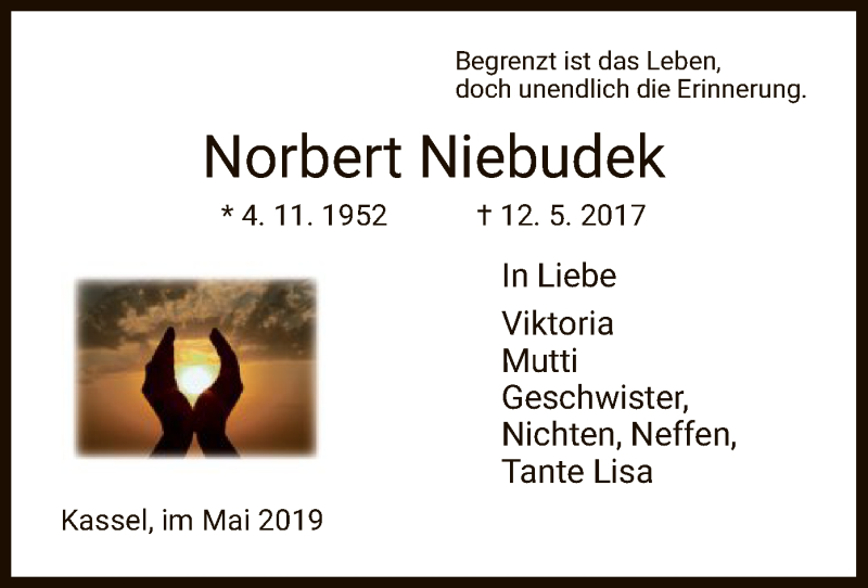  Traueranzeige für Norbert Niebudek vom 11.05.2019 aus HNA