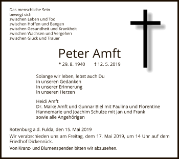 Traueranzeige von Peter Amft von HNA