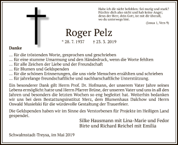 Traueranzeige von Roger Pelz von HNA