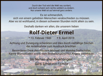 Traueranzeige von Rolf-Dieter Ermel von HNA