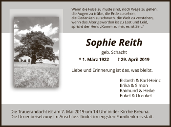 Traueranzeige von Sophie Reith von HNA