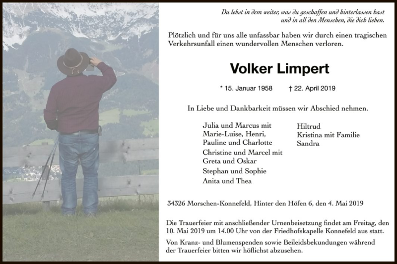  Traueranzeige für Volker Limpert vom 04.05.2019 aus HNA