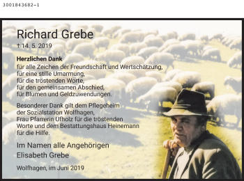 Traueranzeige von Richard Grebe von HNA