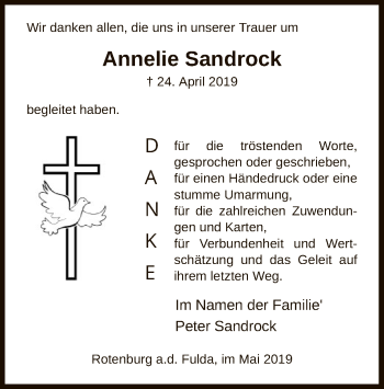 Traueranzeige von Annelie Sandrock von HNA