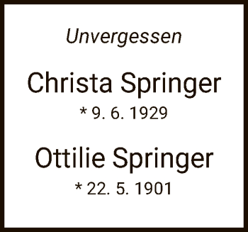 Traueranzeige von Christa und Ottilie Springer von HNA