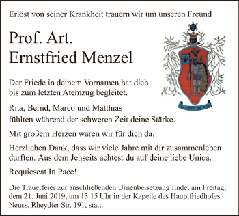 Traueranzeige von Ernstfried Menzel von HNA