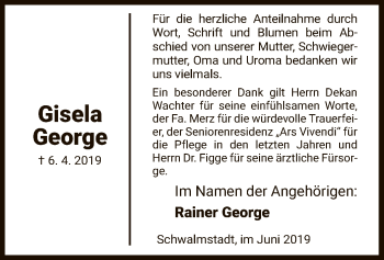 Traueranzeige von Gisela George von HNA