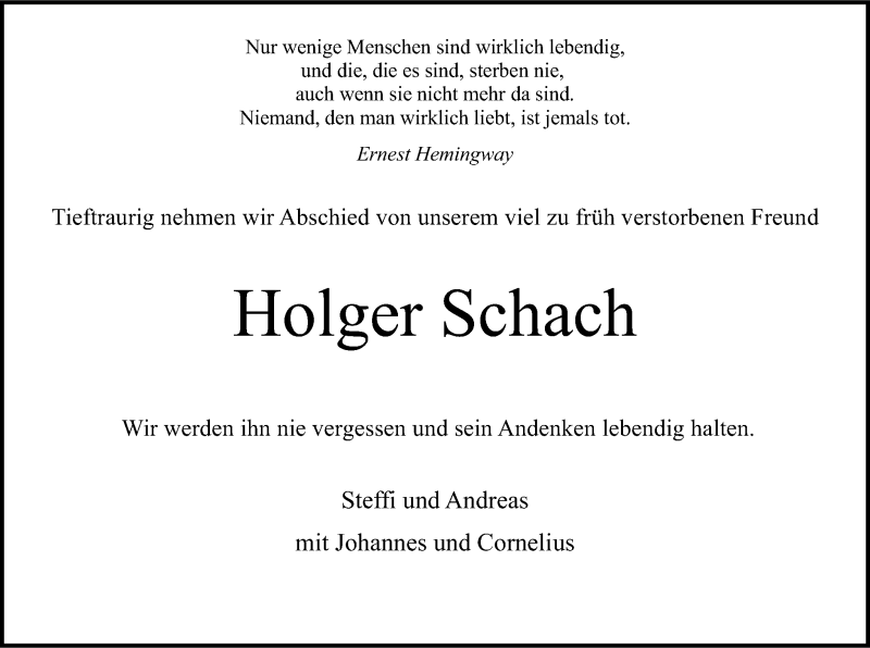  Traueranzeige für Holger Schach vom 01.06.2019 aus HNA