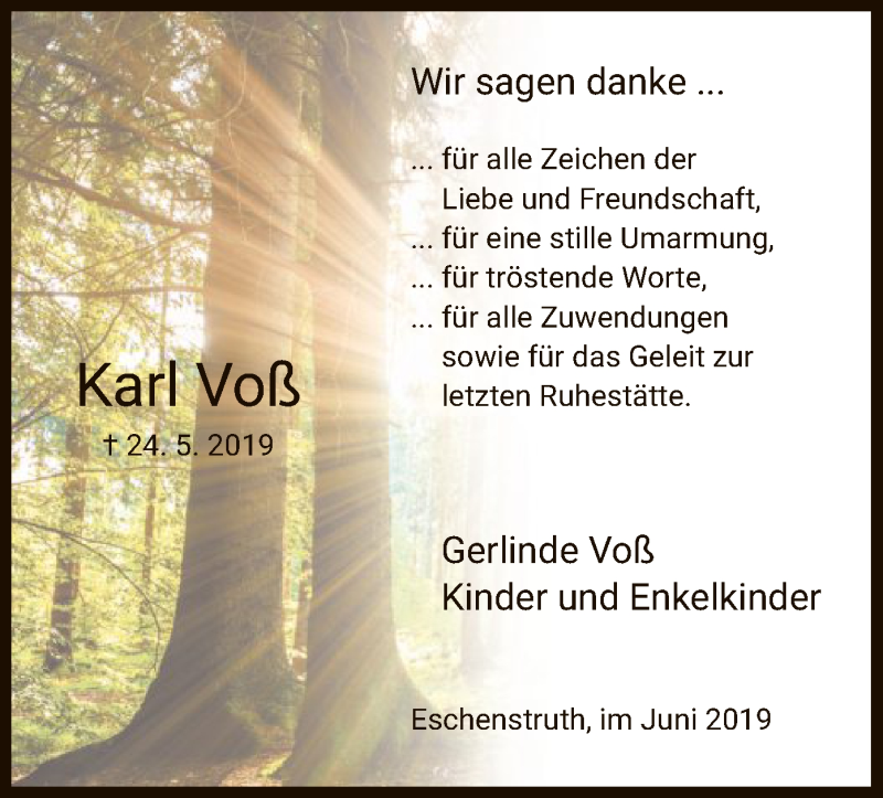  Traueranzeige für Karl Voß vom 22.06.2019 aus HNA