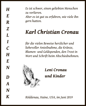 Traueranzeige von Karl Christian Cronau von HNA