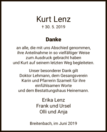 Traueranzeige von Kurt Lenz von HNA