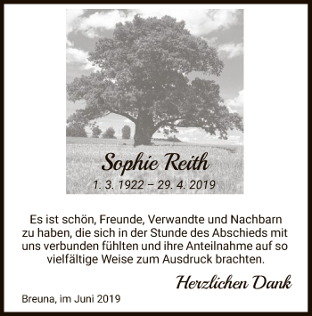 Traueranzeige von Sophie Reith von HNA