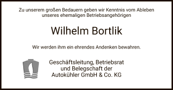 Traueranzeige von Wilhelm Bortlik von HNA