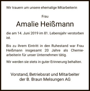 Traueranzeige von Amalie Heißmann von HNA