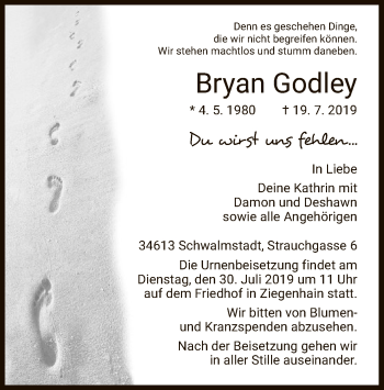 Traueranzeige von Bryan Godley von HNA