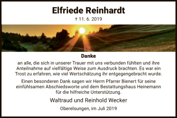 Traueranzeige von Elfriede Reinhardt von HNA