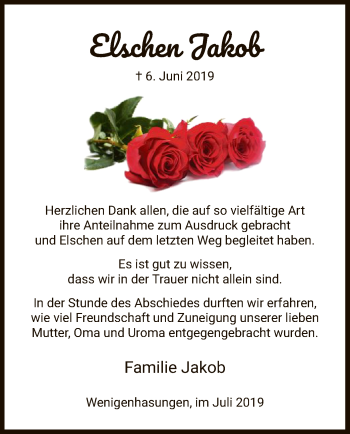 Traueranzeige von Elschen Jakob von HNA
