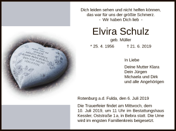 Traueranzeige von Elvira Schulz von HNA