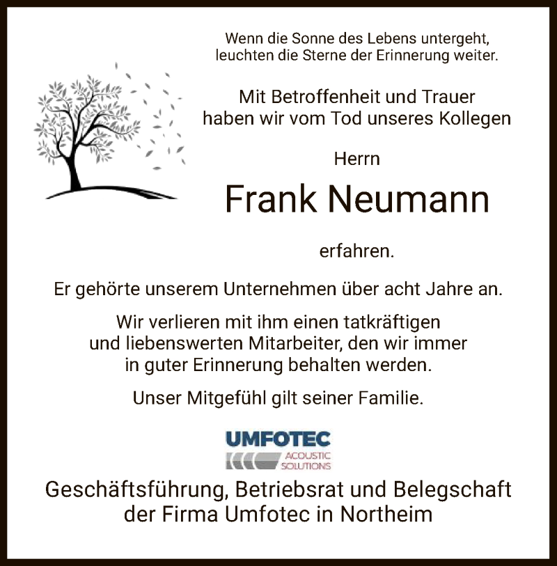  Traueranzeige für Frank Neumann vom 29.06.2019 aus HNA