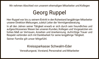 Traueranzeige von Georg Ruppel von HNA