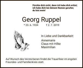 Traueranzeige von Georg Ruppel von HNA