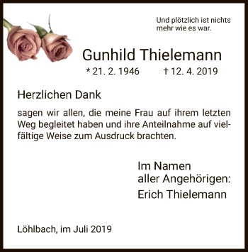 Traueranzeige von Gunhild Thielemann von HNA