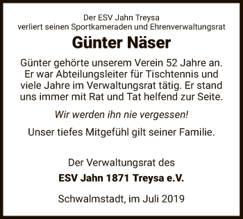 Traueranzeige von Günter Näser von HNA