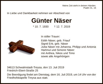 Traueranzeige von Günter Näser von HNA