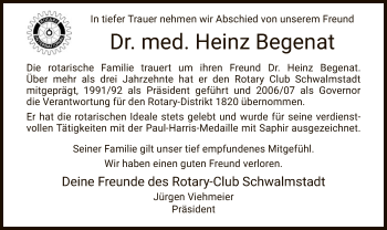 Traueranzeige von Heinz Begenat von HNA