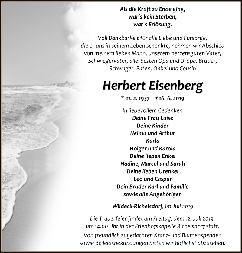 Traueranzeigen Von Herbert Eisenberg 