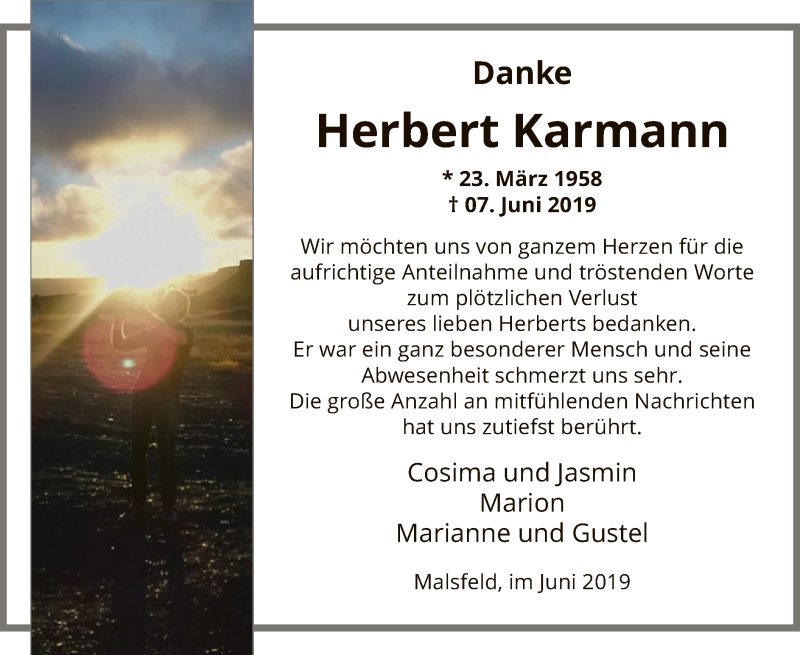  Traueranzeige für Herbert Karmann vom 29.06.2019 aus HNA