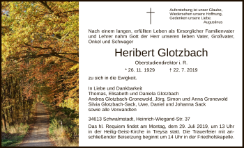 Traueranzeige von Heribert Glotzbach von HNA