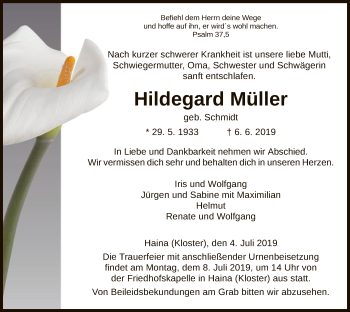 Traueranzeige von Hildegard Müller von HNA