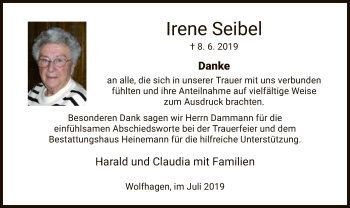 Traueranzeige von Irene Seibel von HNA