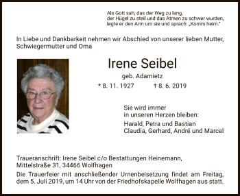 Traueranzeige von Irene Seibel von HNA