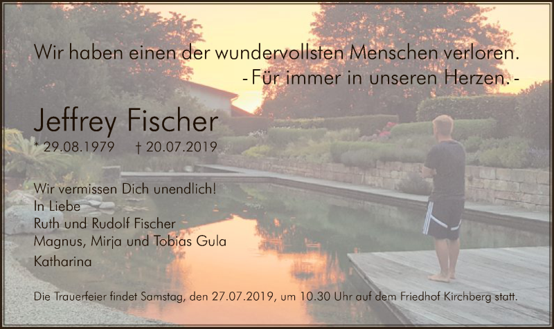  Traueranzeige für Jeffrey Fischer vom 25.07.2019 aus HNA