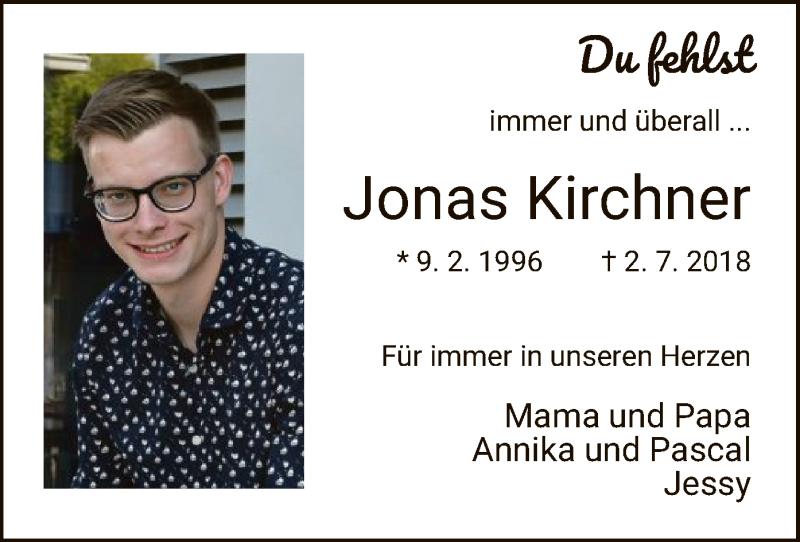  Traueranzeige für Jonas Kirchner vom 02.07.2019 aus HNA