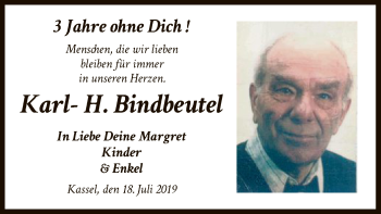 Traueranzeige von Karl- H. Bindbeutel von HNA