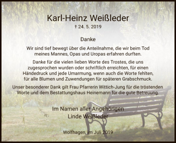 Traueranzeige von Karl-Heinz Weißleder von HNA