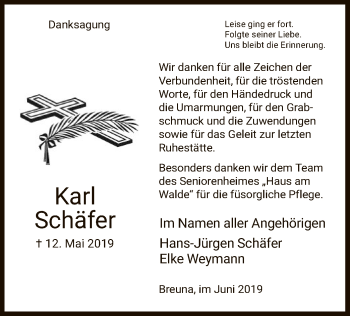 Traueranzeige von Karl Schäfer von HNA